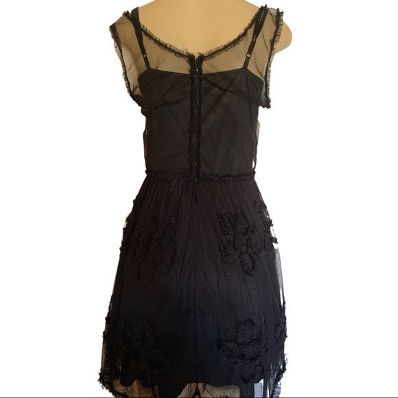 American Rag Strappy Sheer Black Flower Lace Fit & Fare Mini Chiffon Dress - Picture 8 of 11